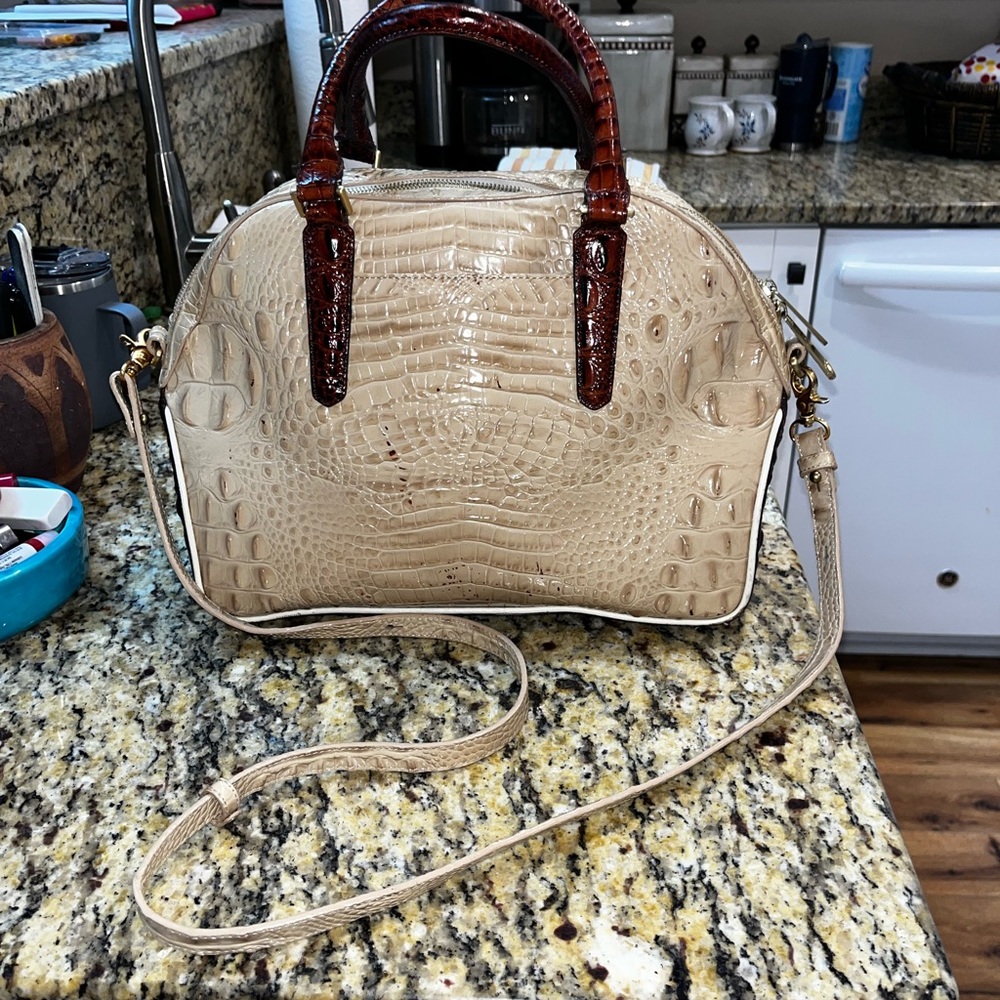 Brahmin Beige and Brown Croc-Embossed Satchel - Picture 2 of 6